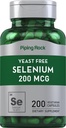 배관 바위 효모 무료 셀레늄 200mcg | 200 캡슐 | 채식 보충교재 | Non-GMO, 글루텐 프리 포뮬러