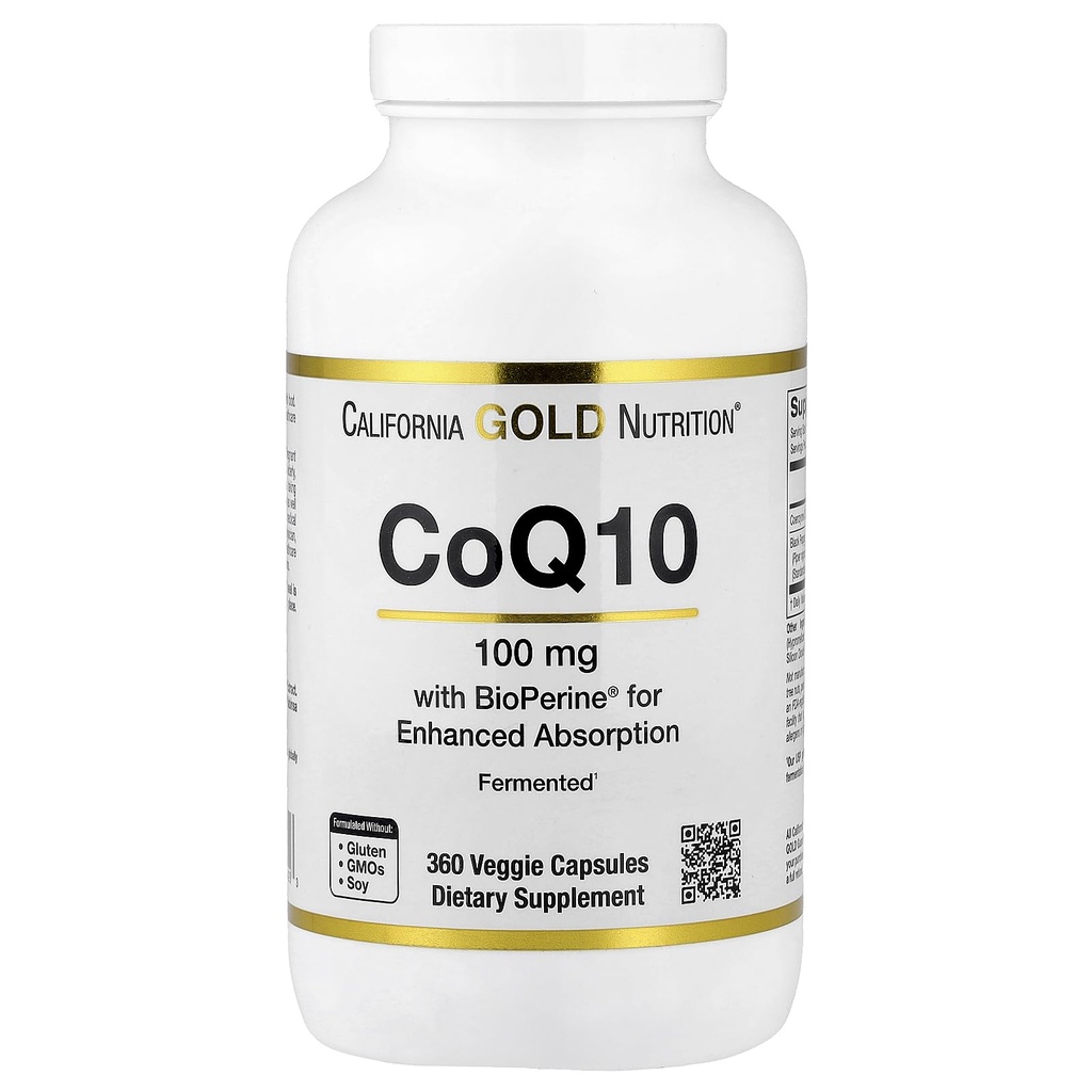 CoQ10 100 mg의 증가시킨 흡수를 위한 Bioperine 까만 고추를 가진 Coenzyme Q10 Ubiquinone USP, 지원 Mitochondrial 기능*, 360의 Veggie 캡슐