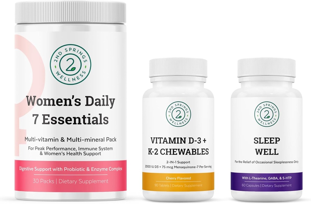 Women's Daily 7 Essentials, 비타민 D3 + K2 Chewables & Sleep Well 번들
