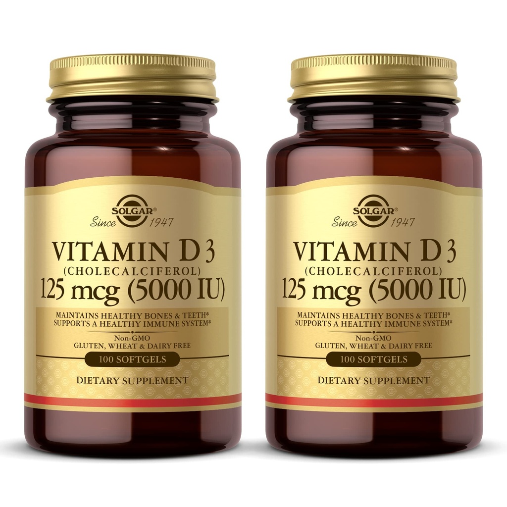 Solgar 비타민 D3 (Cholecalciferol) 10 mcg (400 IU) - 100 Softgels, 2 팩 - 건강한 뼈 & 치아 유지 - 면역 체계 지원 - 비 GMO, 글루텐 무료, 낙농장 무료 - 200 총 서빙