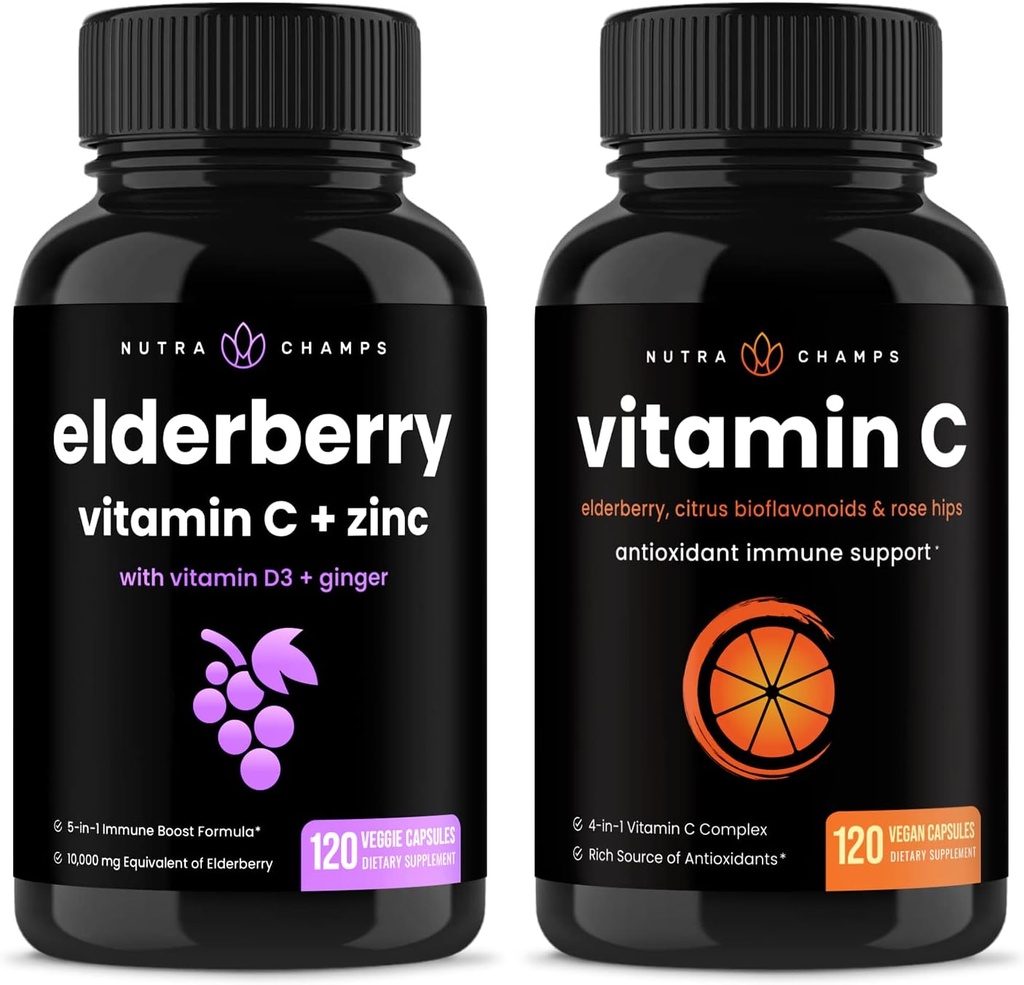 NutraChamps Elderberry와 비타민 C 캡슐 번들
