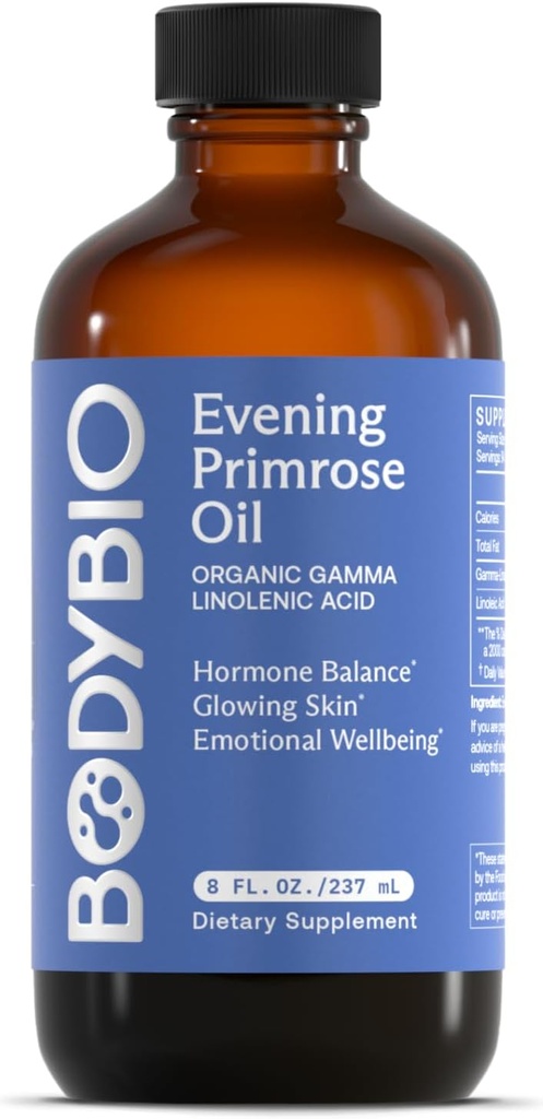 BodyBio 저녁 Primrose 기름 - 건강한 피부 & 호르몬 균형을 위한 자연적인 감마 Linolenic 산 - 비 GMO, 찬 압박되는 8oz