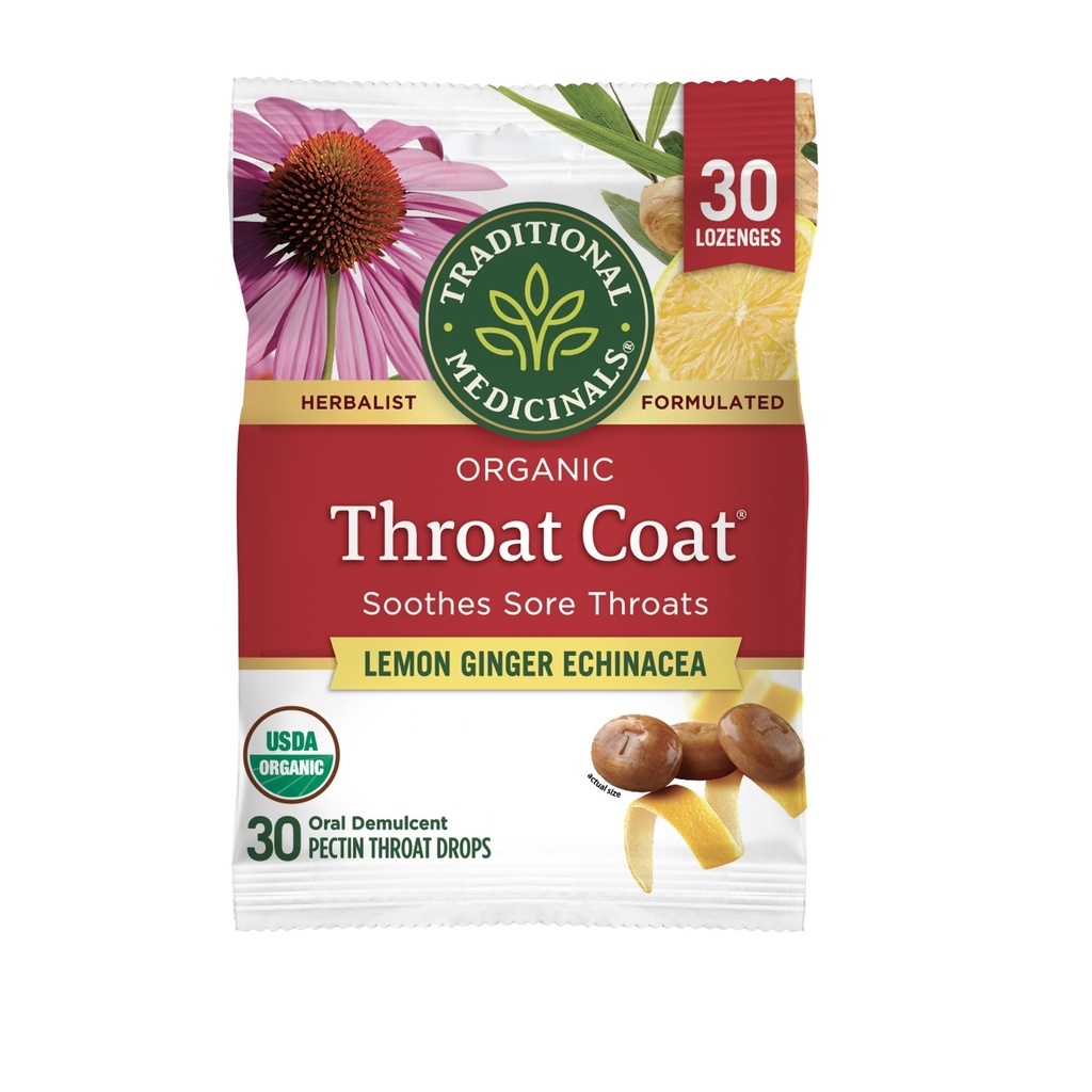 전통적인 약 Lozenges, 유기 목장 외투 레몬 생강 Echinacea, Sore Throat 지원, 30 개별적으로 감싸인 Lozenges
