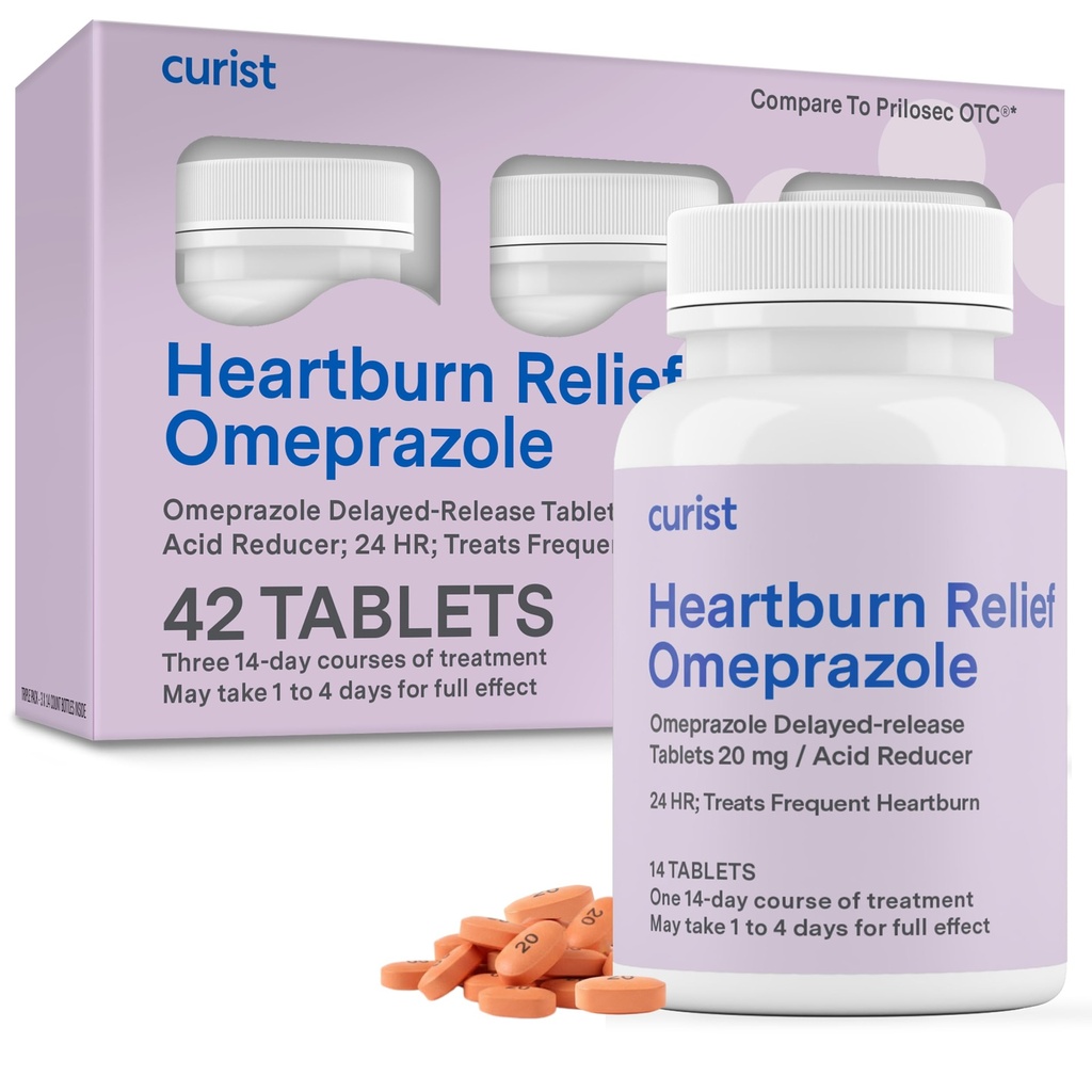 Curist Omeprazole 20mg Tablets - 42 Count Delayed-Release Tablets - Heartburn Relief 용 산성 반사 요법