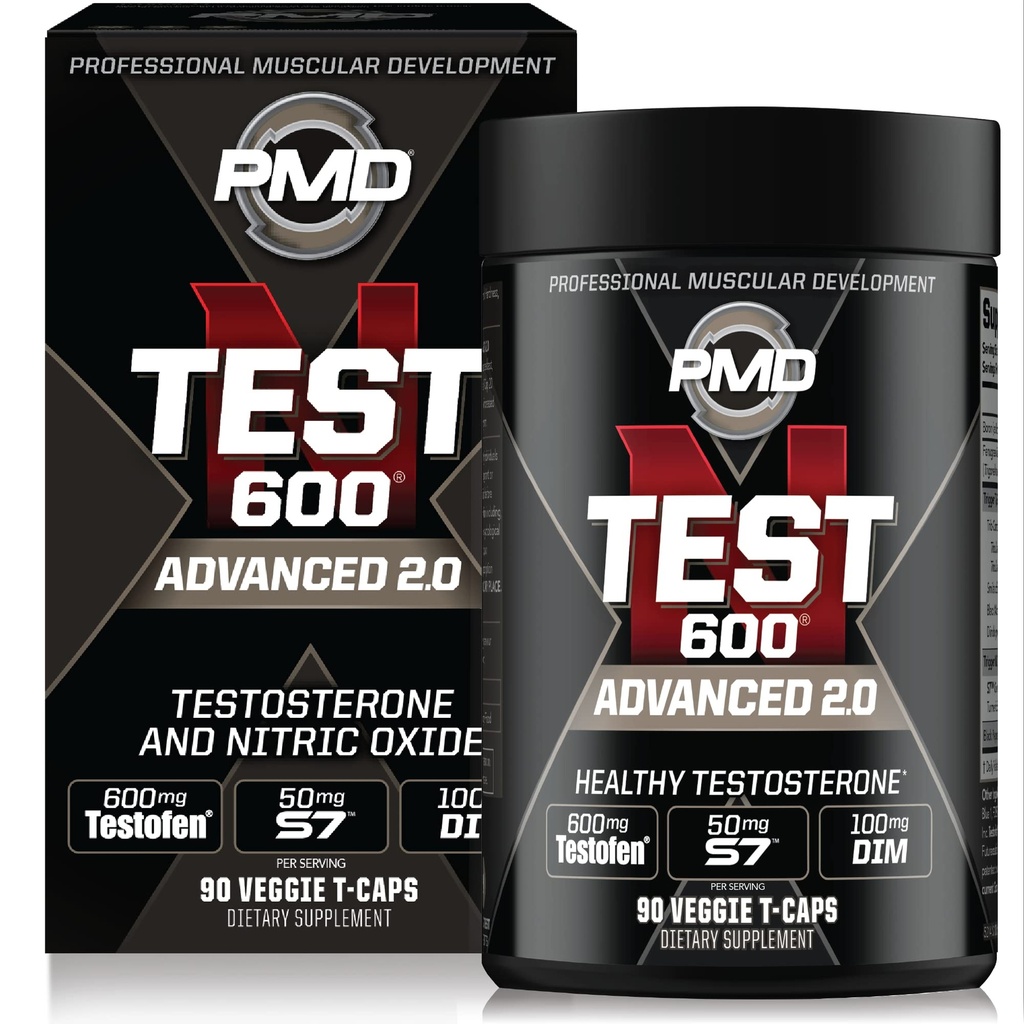 PMD 스포츠 N-테스트 600 남자를위한 고급 니트로 산화물 부스터 - 임상적으로 Studied Testofen - Lean 근육과 에스트로겐 억제와 강도 이득 (90 Veggie -Caps)