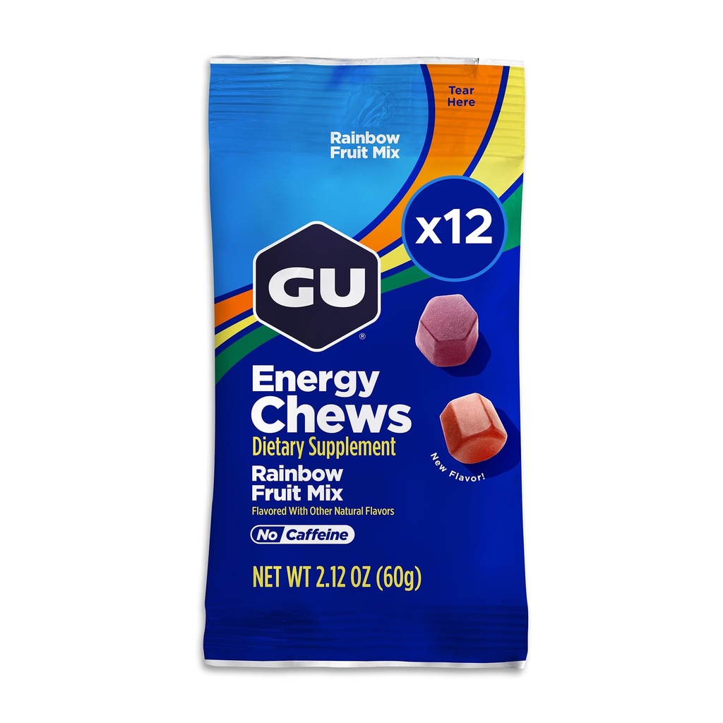 GU Energy Chews, 레인보우 믹스 에너지 Gummies Electrolytes, Dairy-Free, On-The-Go Energy for any Workout, 12 Bags (24 인분 총)