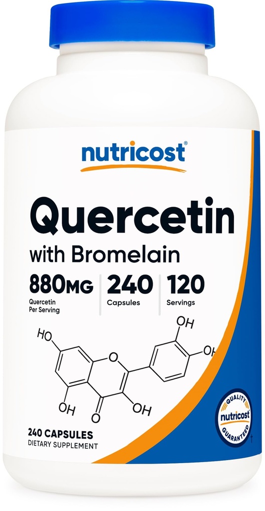 Nutricost Quercetin 880mg, Bromelain (165mg)가있는 240 채식 캡슐 - 120 서빙 (440mg Quercetin Per Cap) - 글루텐 무료, 비 GMO