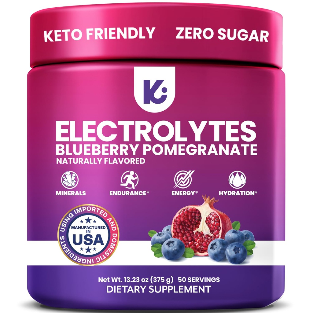 Keppi Electrolytes Powder – 블루 베리 석류 맛 50 서빙 – 칼륨, 마그네슘, 나트륨 - Keto, Vegan, Fasting-Friendly, Zero Calorie Electrolyte 음료와 설탕 수염