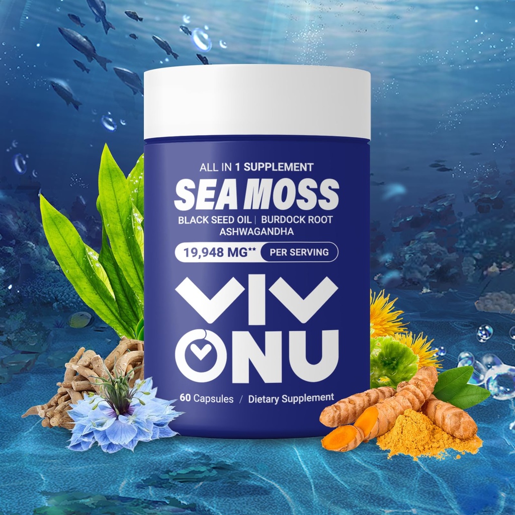 Sea Moss Black Seed Oil Ashwagandha Shilajit Ginger-Sea Moss 캡슐 withBurdock Turmeric 비타민 C 및 D3 Elderberry Ginger ACV Manuka Dandelion-Immune 시스템, 피부, 에너지 지원