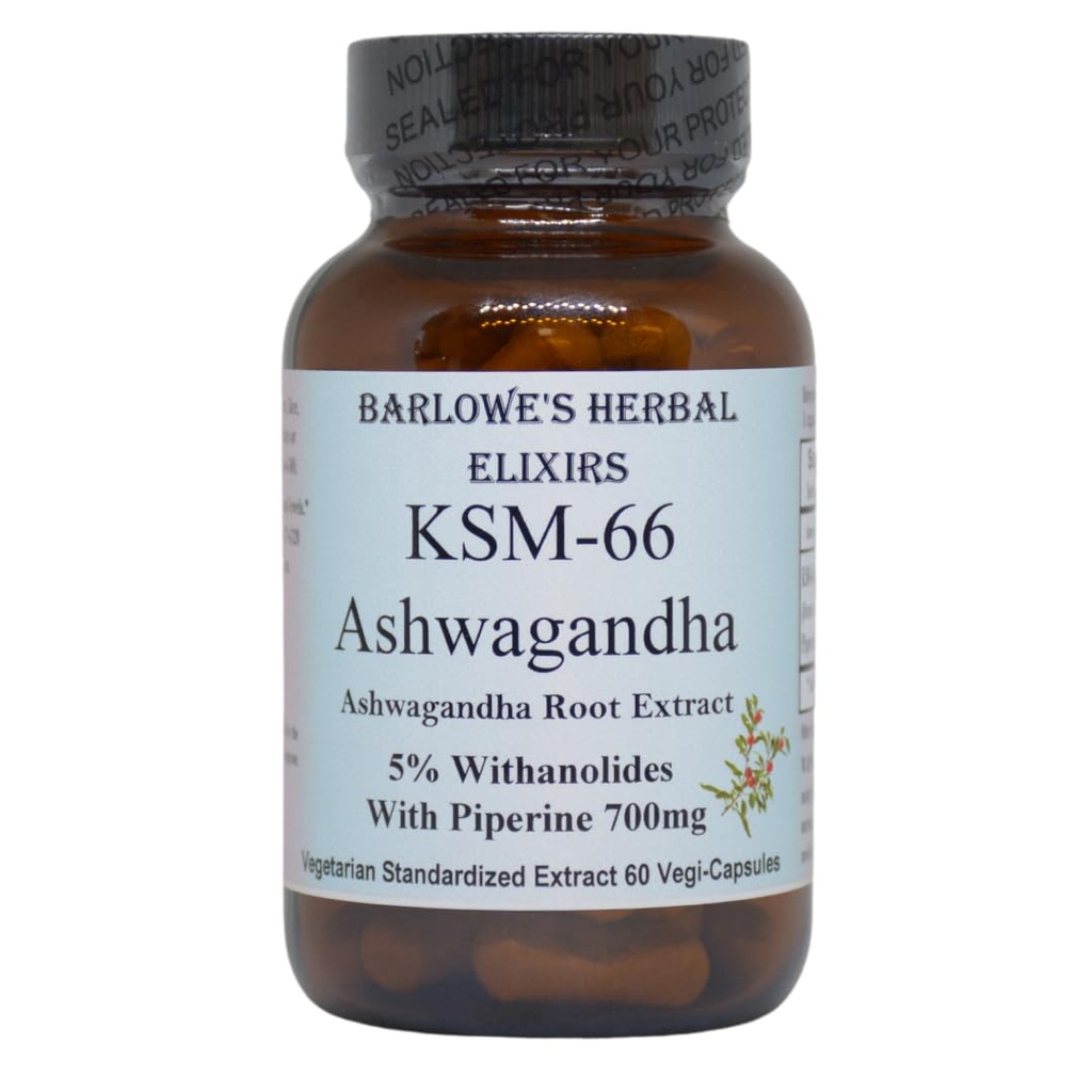 바레의 허브 엘릭어 KSM-66 Ashwagandha | Ashwagandha Root Extract | 5% Withanolides | 캡슐 당 700mg | 60 Veggie Capsules | Stearate Free | 유리병