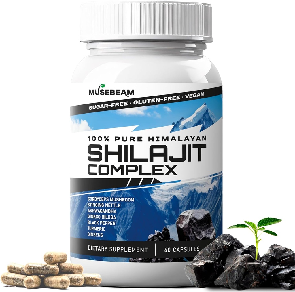 Himalayan Shilajit 캡슐 남성 여성 - 프리미엄 Himalayan Fulvic 산성 보충 알약 - Ashwagandha Turmeric Ginkgo Biloba Ginseng Cordyceps Mushroom Sting Nettle Black Pepper