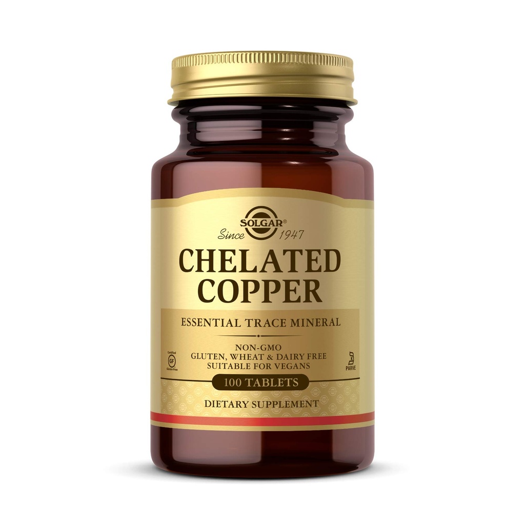 Solgar Chelated Copper, 100 Tablets - Collagen Formation - Highly Bioavailable Form - Connective Tissue - Non-GMO, Vegan, Gluten Free, Dairy Free, Kosher - 100 서빙