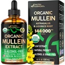 Mullein Drops for Lungs - USDA Organic Liquid - Mullein Leaf Extract Supplement - 미국에서 제조 - 흡연자를위한 Lung & Bronchial Cleanse - 호흡 건강 지원 - Tincture, Tea, Pills - 4 fl oz