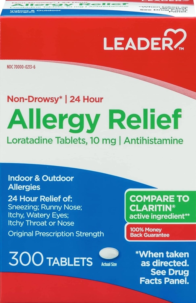 지도자 24 시간 알레르기 완화, 비 돌망태, Loratadine 10mg, 항히스타민, 본래 처방전 힘, Sinus 기복, 실내와 옥외, 싱크대 알레르기, 300의 정제