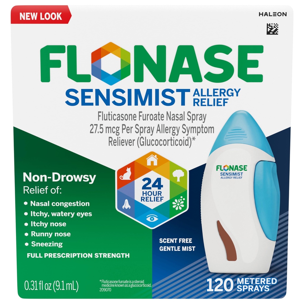 Flonase Sensimist Allergy Relief Nasal Spray for Non-Drowsy, 24Hour Multi-Symptom 알레르기 완화 – 120 스프레이