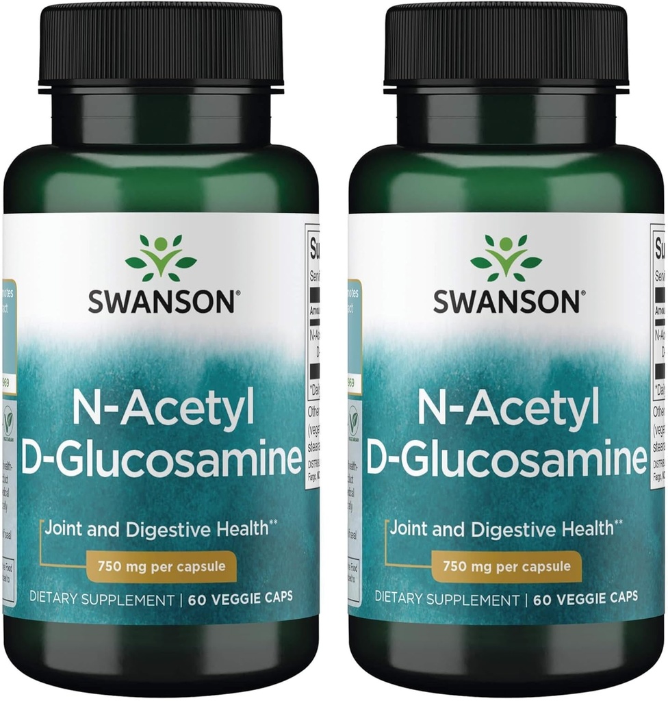 Swanson N-Acetyl D-Glucosamine - 자연적인 보충교재 승진 합동 지원 & 위장 건강 - 건강한 연골을 지원하는 자연적인 공식 - (60 Veggie 캡슐, 750mg 각각) (2 팩)