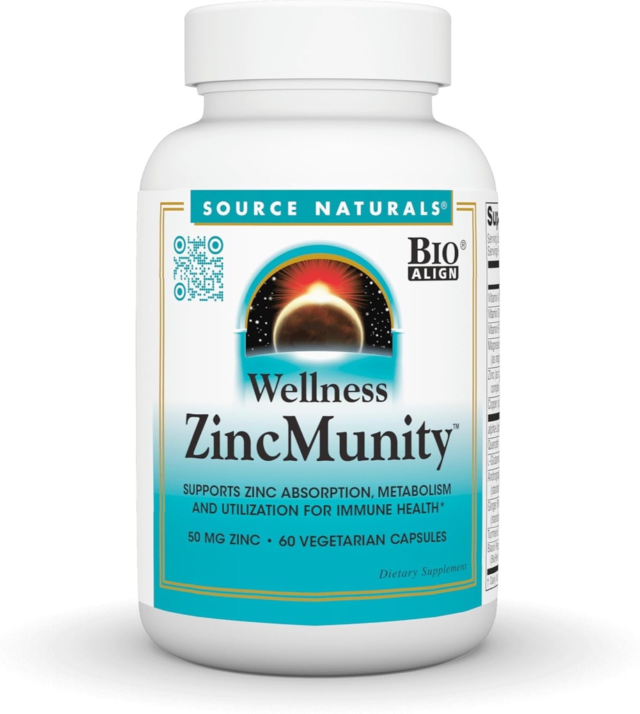 Source Naturals Wellness ZincMunity, 아연 흡수, 메타 볼리즘 및 Immune Heath*, 50 mg 아연에 대한 사용 - 60 채식 캡슐
