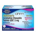 Ohm Children's Loratadine Chewable, 염료 무료, Bubblegum, Sneezing, Runny Nose, Watery Eyes, Itchy Throat 또는 Nose, Antihistamine, 실내 및 실외 알레르기, 5mg, 30 정제의 비 Drowsy 24h 구호