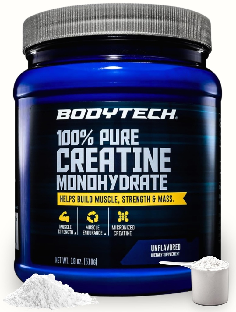 BODYTECH 100% 순수한 크레아틴 Monohydrate 분말 - 강화된 근육 힘 및 성과를 위한 우수한 Micronized 크레아틴 - 지원 근육, 회복, 및 증가된 운동 (18oz/102 서빙)