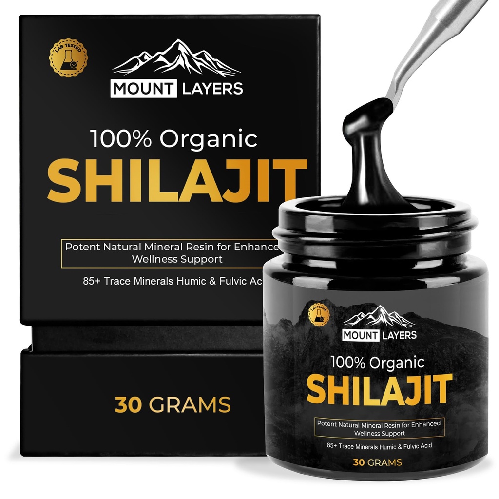 풀빅 산을 가진 순수한 Shilajit 수지 - 85+ 추적 무기물을 가진 남자 & 여자를 위한 Himalayan Shilajit - 지원 대사 - 뼈 건강과 면역 체계 - 500mg - 60 서빙 - 30g 단지