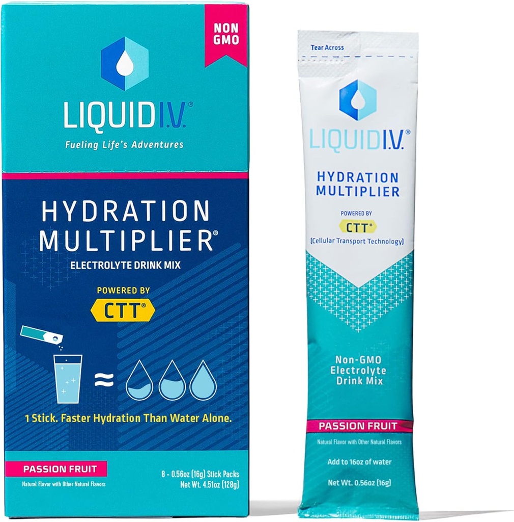액체 I.V. Hydration Multiplier 음료 혼합 - 열정 과일 (8개의 지팡이 팩)