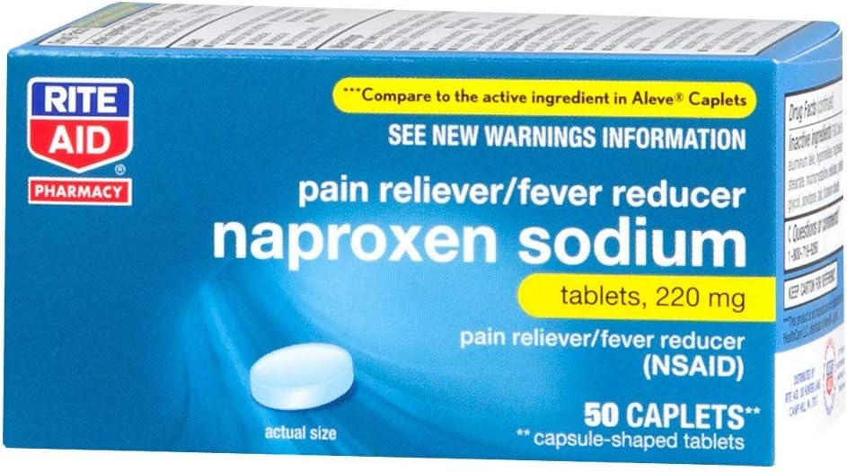Rite Aid Naproxen Sodium Pain Relief Pills, 220 mg Caplets - 50 Count | NSAID Pain Reliever | 통증환 | 허리 통증 완화 제품 | 근육 및 허리 통증 완화 제품 | 실시간 통증 완화