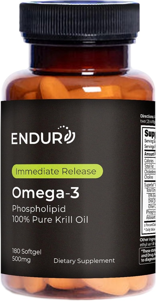 Endur Omega-3 Phospholipid (100% 순수한 크릴 기름), 심장 건강 보충교재, Optimal 흡수를 위해 공식화해, 글루텐 자유로운, 500mg (180 Softgels)