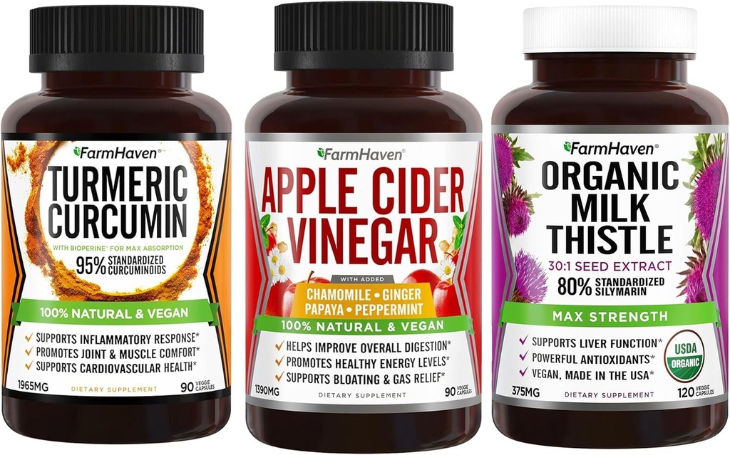 FarmHaven Turmeric Curcumin 와 검정 Pepper 과 Apple Cider Vinegar 와 Ginger 과 우유 Thistle