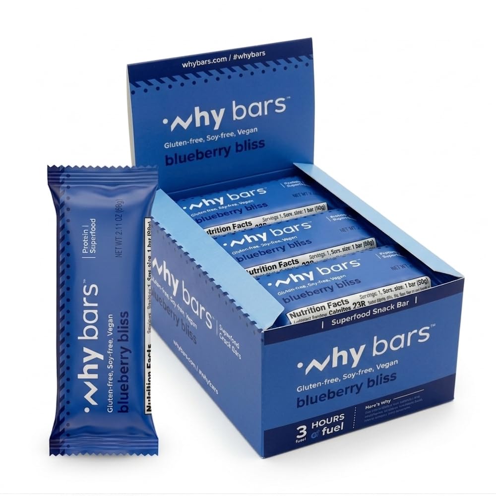왜 바, 단백질 바, 블루 베리 블리스, 2.04 Ounce 바 (12 Protein Bar) - 단백질 바 슈퍼 푸드, 글루텐 무료, 비 GMO, 유기, 비건, 간단한 재료