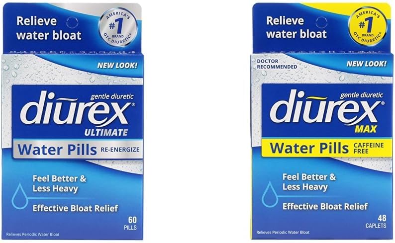 Diurex Ultimate Re-Energizing 60 Count Max Caffeine-Free 48 Count 최대 힘 물 알약 Bloat Relief 번들
