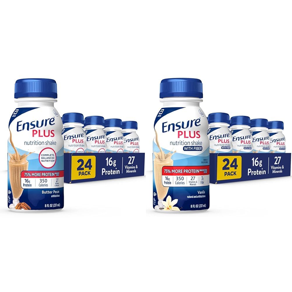 섬유, 단백질, 바닐라, 8 Fl Oz 병 (24의 포장)의 16 그램의 단백질 및 Ensure Plus Liquid Nutrition Shake와 영양 쉐이크