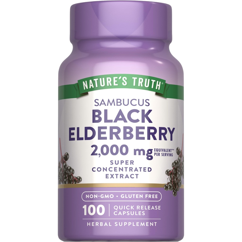 Nature's Truth Black Elderberry 캡슐 | 100 개 | 슈퍼 농축 Sambucus Extract | 비 GMO 및 글루텐 무료 보충
