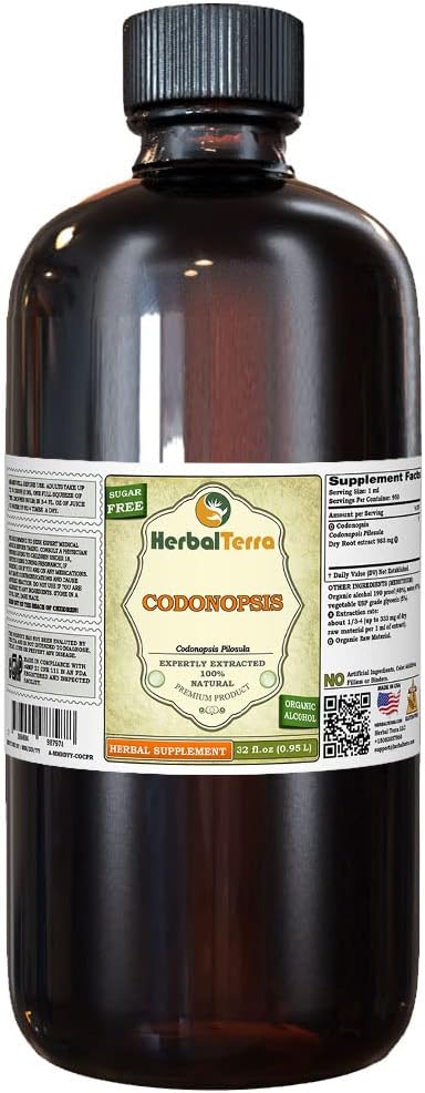 Codonopsis (Codonopsis Pilosula) Tincture, 유기 건조 뿌리 액체 추출 (브랜드 이름: HerbalTerra, 미국에서 만들어진 Proudly) 32 fl.oz (0.95 l)