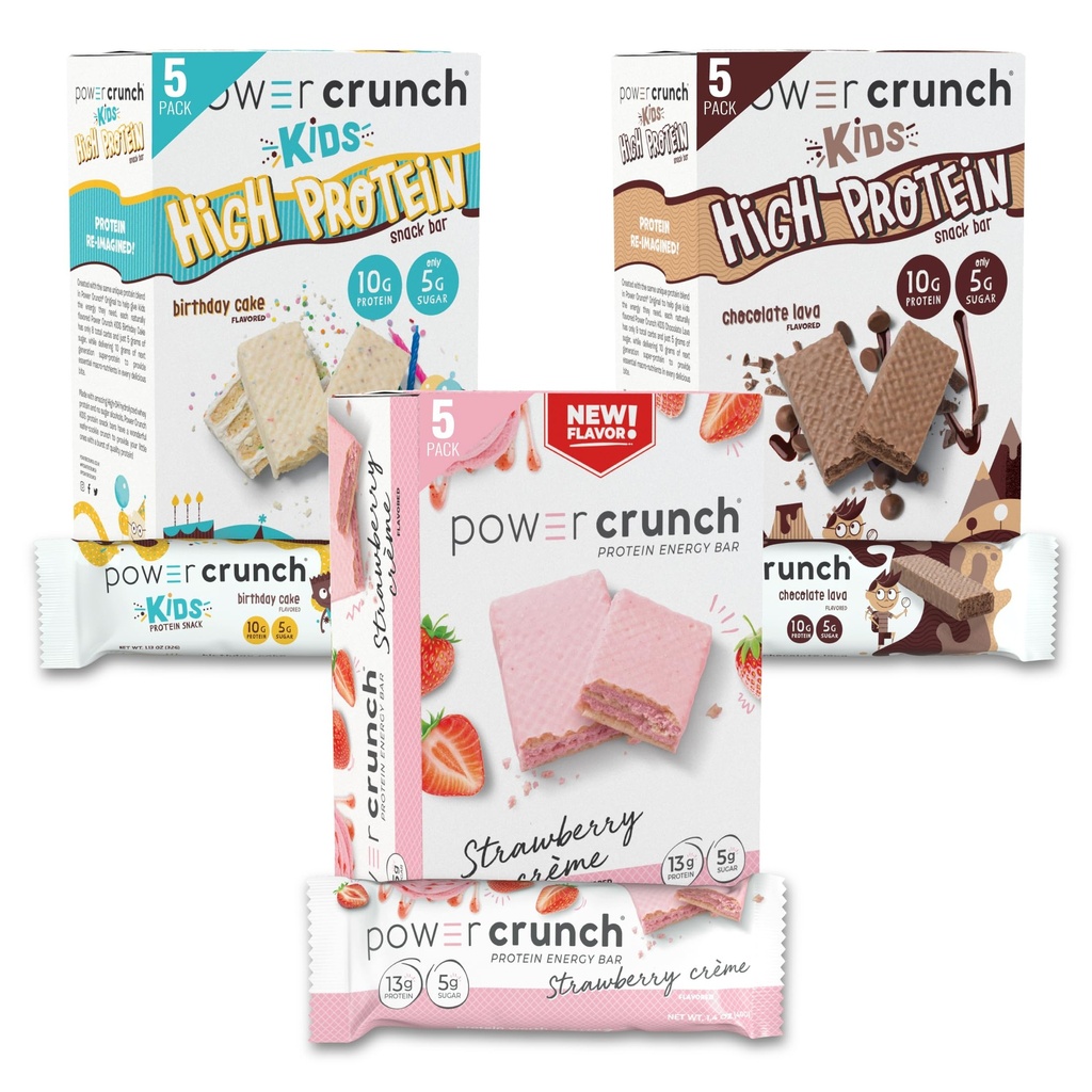 Power Crunch Protein Wafer Bars 및 Power Crunch KIDS Protein Bars, Variety Pack, (15 카운트) 맛있는 맛과 높은 단백질 스낵