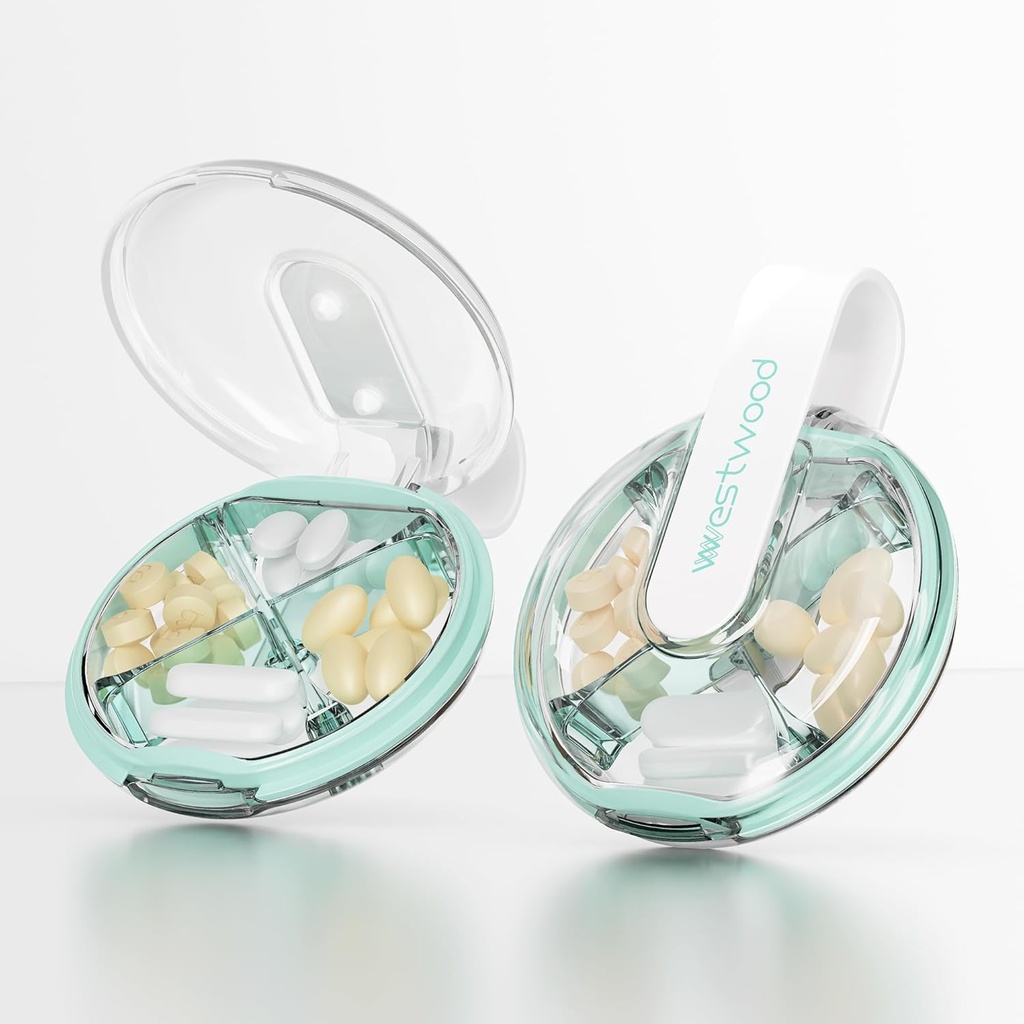 소형 알약 케이스, Purse & Pocket, 4 Compartment Removable Pill 홀더, 비타민, 보충교재, 물고기 기름 (녹색)를 위한 휴대용 여행 알약 조직자