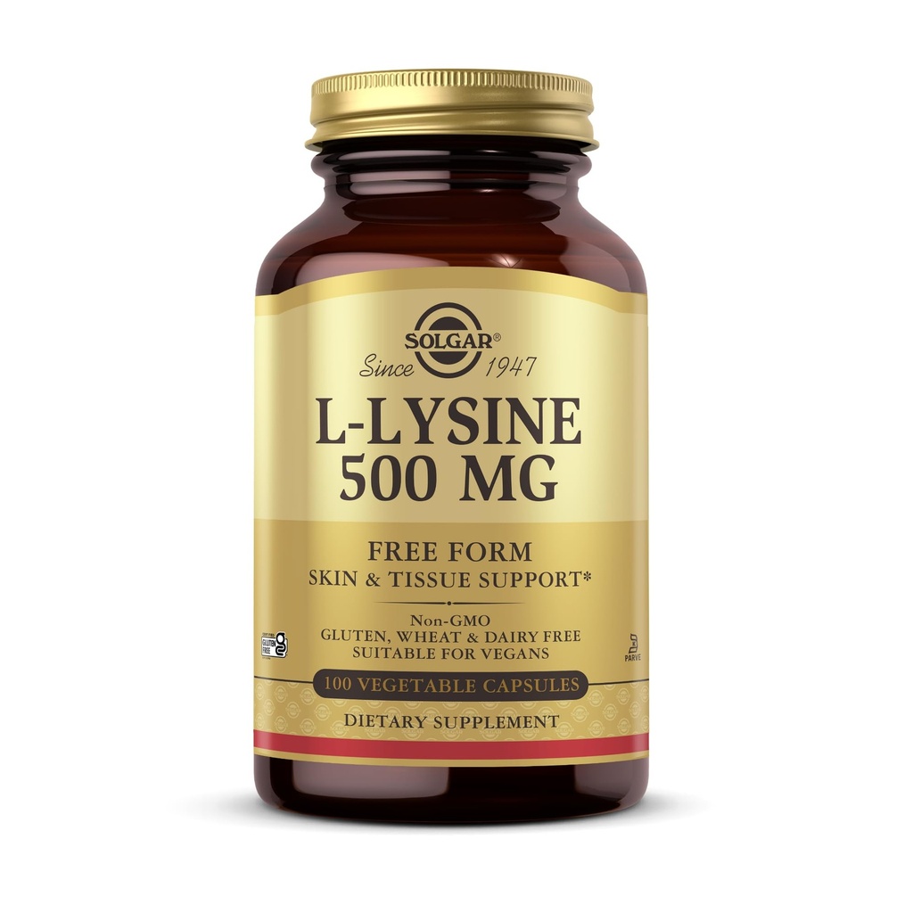 Solgar L-Lysine 500 mg - 100 야채 캡슐 - 피부 및 조직 지원 - 비 GMO, Vegan, Kosher, 글루텐 무료 - 100 서빙