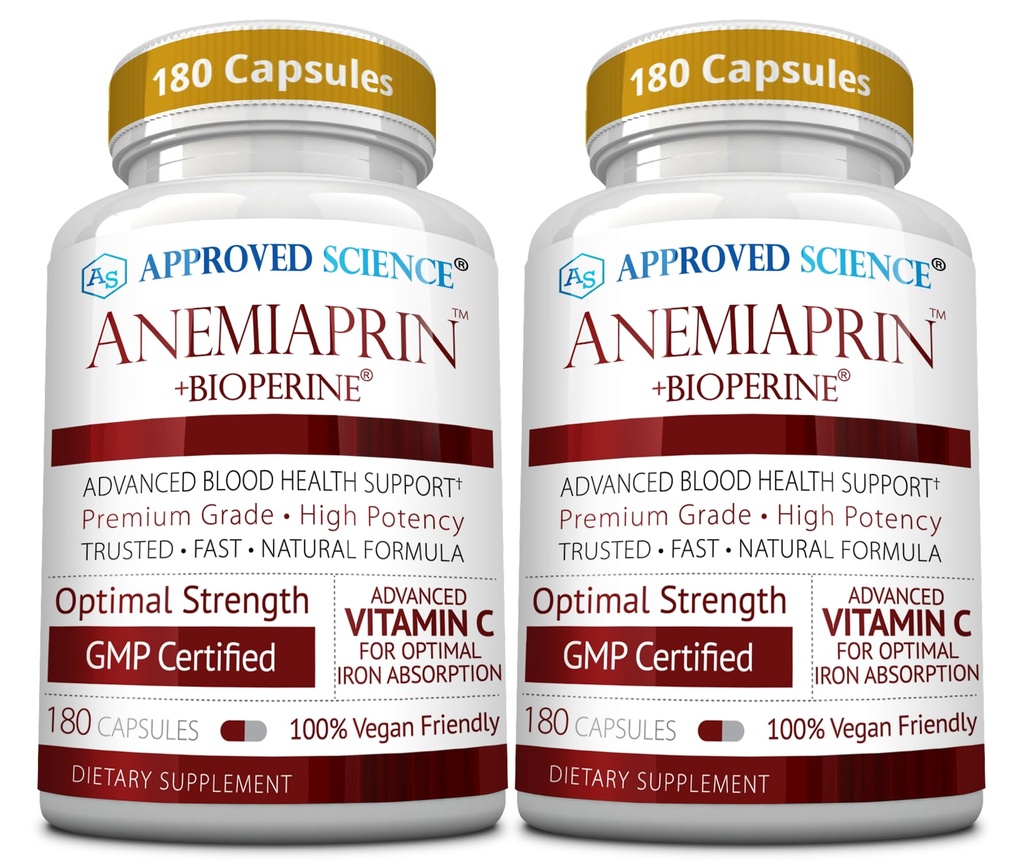 승인 과학 Anemiaprin - 흡수성 철, 비타민 C - Stomach에 Gentle - 380 캡슐 - 6 개월 공급 - 비 GMO, Vegan