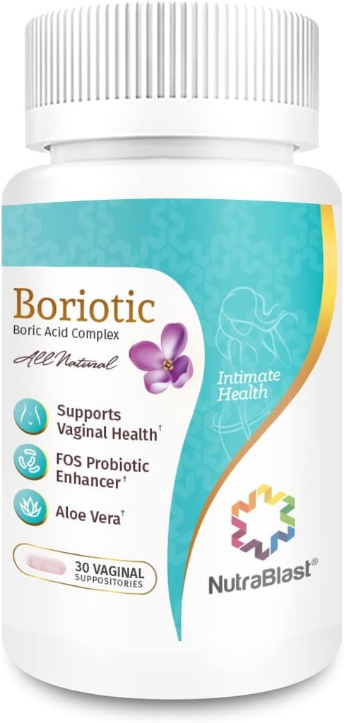 NutraBlast Boric Acid Vaginal Suppositories Complex w/Aloe Vera & FOS Prebiotic 증강 인자 | 모든 자연 Boriotic | 미국에서 제작 (30개)