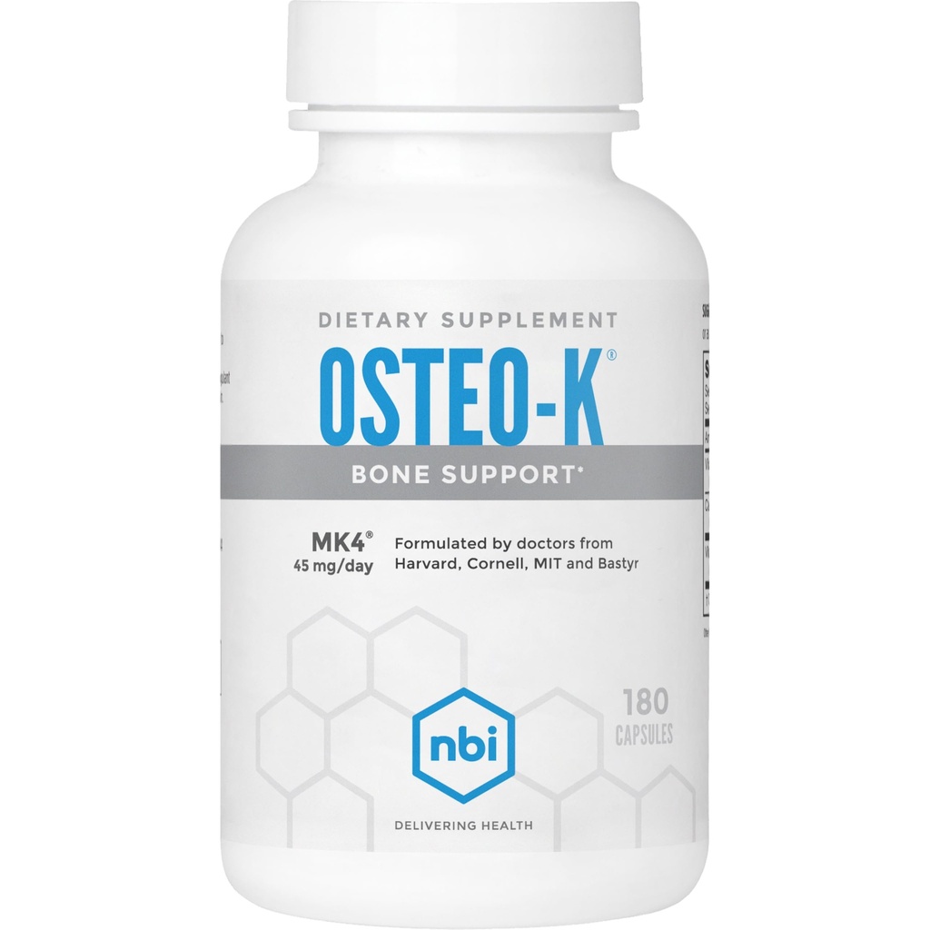 NBI Osteo-K Bone 지원 | 비타민 D & K 복합 칼슘 시트레이트 보충교재 | 45mg 비타민 K2 (MK4) 강한 뼈 건강 및 기능 | 180ct Veggie 캡슐