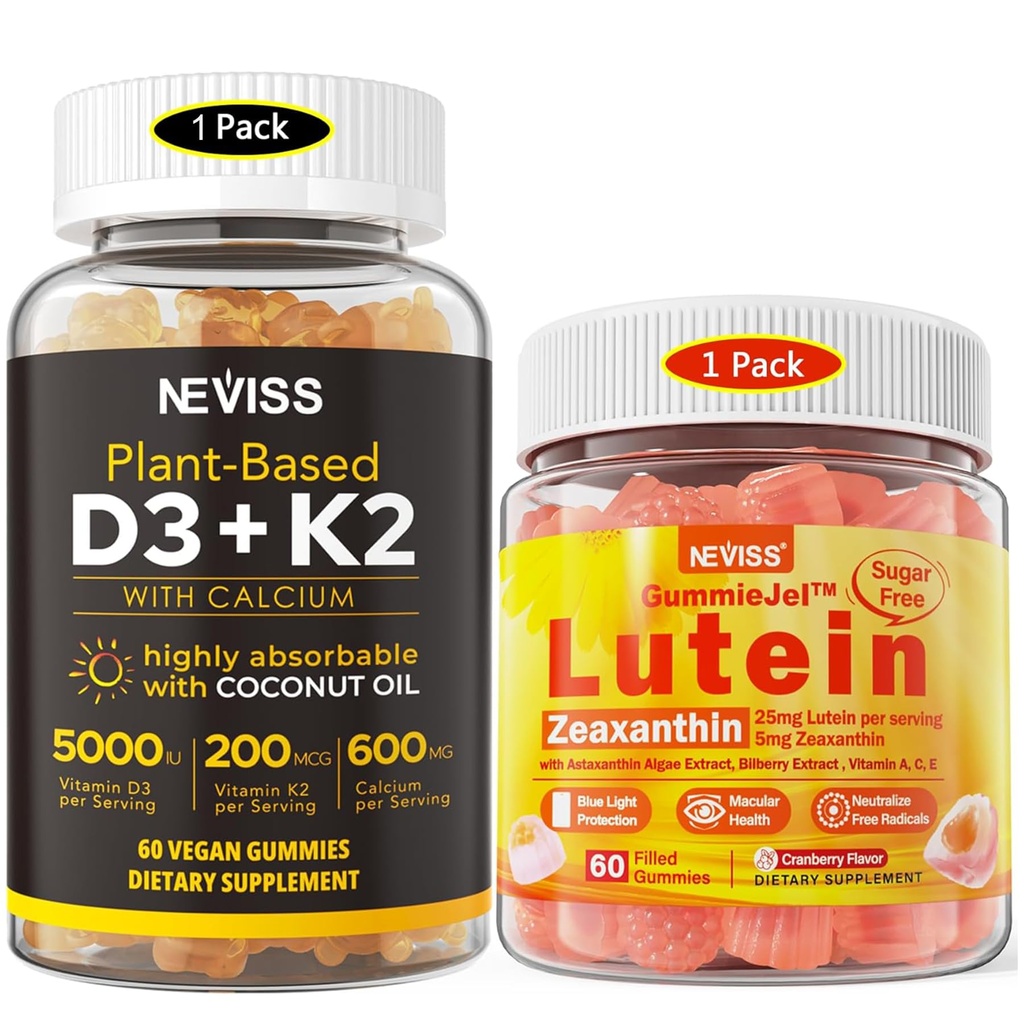 NEVISS 설탕 무료 Lutein Gummies 60 개 + 비타민 D3 Gummies 60 개