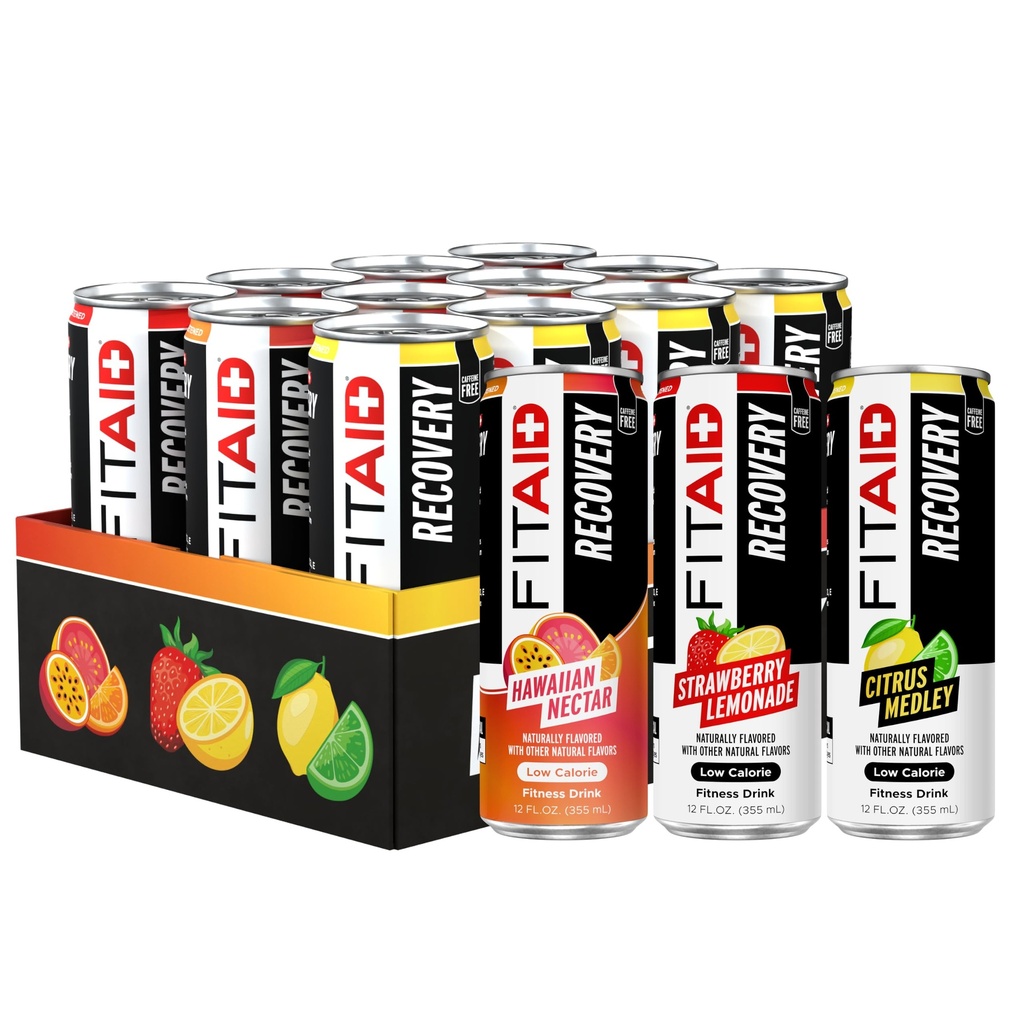 FITAID 회복 혼합, 다양성 팩, BCAAs, 글루코사민, 일렉트로스테트, 오메가-3s, 녹차, 100% 청결한, Paleo, Vegan & 글루텐 자유로운, 자연적인 감미롭고 & 맛을 내는, 12oz. 깡통 (12의 포장)