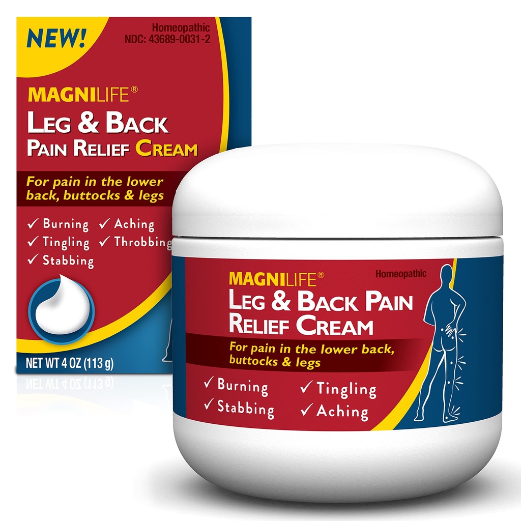 MagniLife 다리 & 허리 통증 완화 크림, 빠른 행동 통증 완화, 자연적으로 Soothe 불타는, Tingling and Stabbing Pains with Aloe and Calendula - 4oz