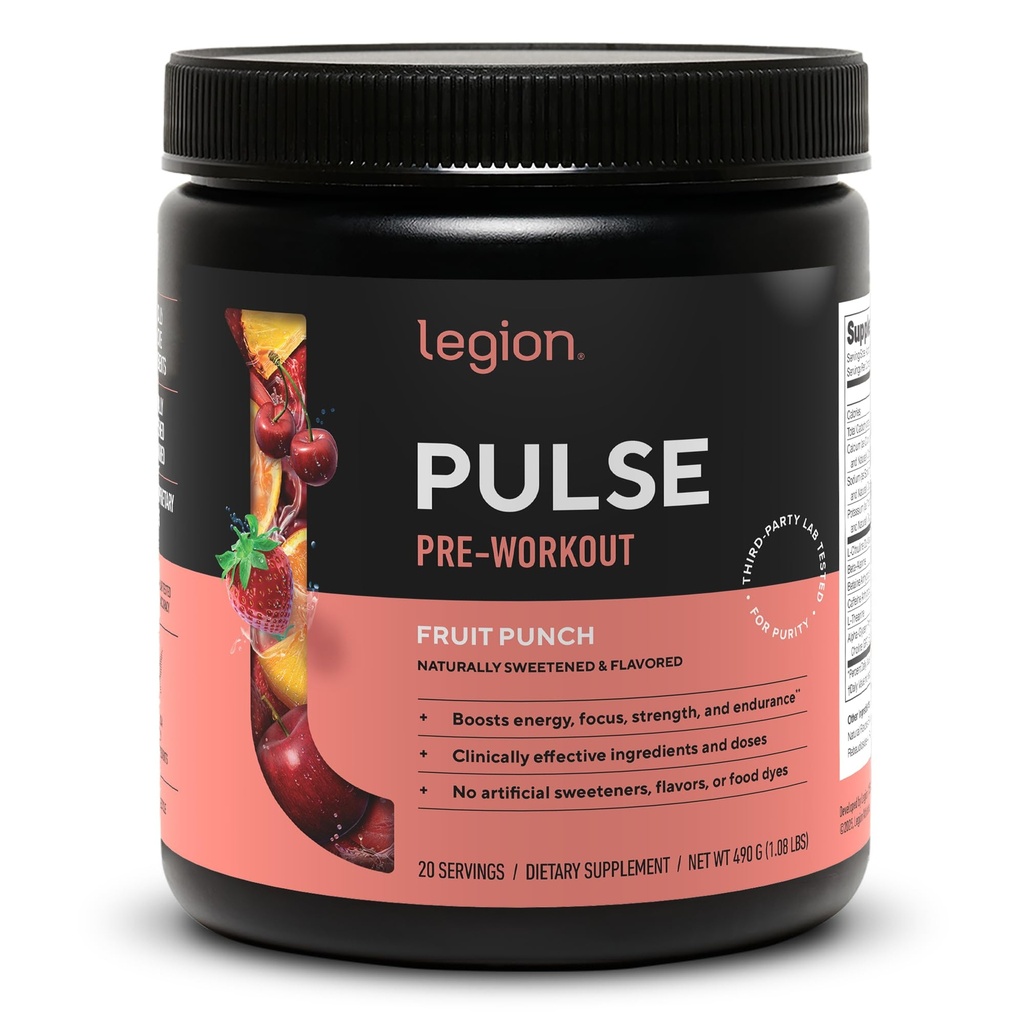 LEGION 맥박 전 운동 보충교재 - 모든 자연적인 Nitric 산화물 Preworkout 음료는 에너지, Creatine를 해방합니다, 자연적으로, Beta Alanine, Citrulline, 알파 GPC (Fruit 펀치)