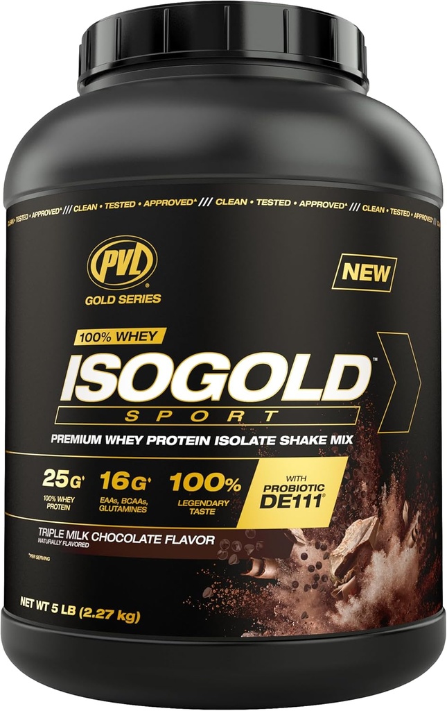 PVL 골드 시리즈 - 100 % Whey ISOGOLD 스포츠 - 프리미엄 Whey Protein Isolate Shake Mix - 5 LB - 트리플 초콜릿