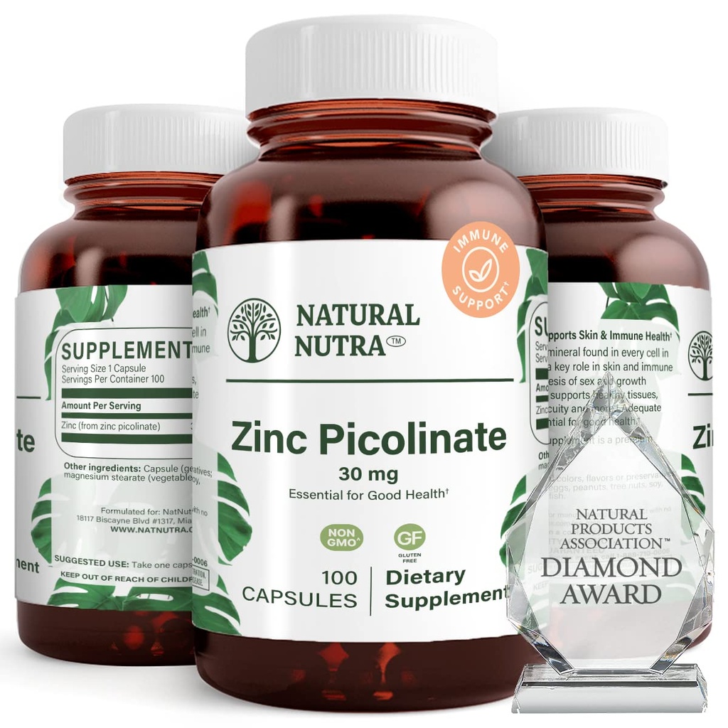자연적인 Nutra 아연 Picolinate 30 mg, 두 배 힘, 익지않는 및 순수한, 성장과 면역 지원을 위한 높게 생물 사용 보충교재, 도움은 피부 건강을 승진시킵니다, 지원 대사 체계 100 캡슐을 지원합니다