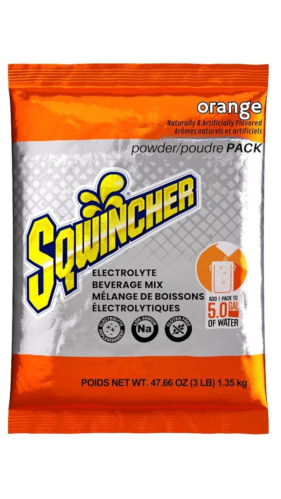 Sqwincher Powder Pack|오렌드 맛 | 저칼리 | 저 나트륨 | 전해질 Replenishment Hydration Drink Mix | 물 5개 갤런 추가 | 47.66 온스 패킷 (팩 16)