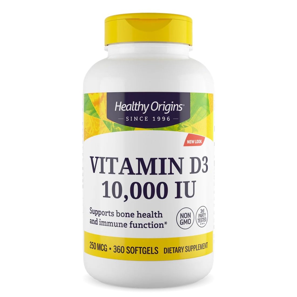 건강한 근원 비타민 D3 10,000 IU (비 GMO, 높은 힘, 뼈 지원, 면역 지원, 글루텐 자유로운), 360 Softgels