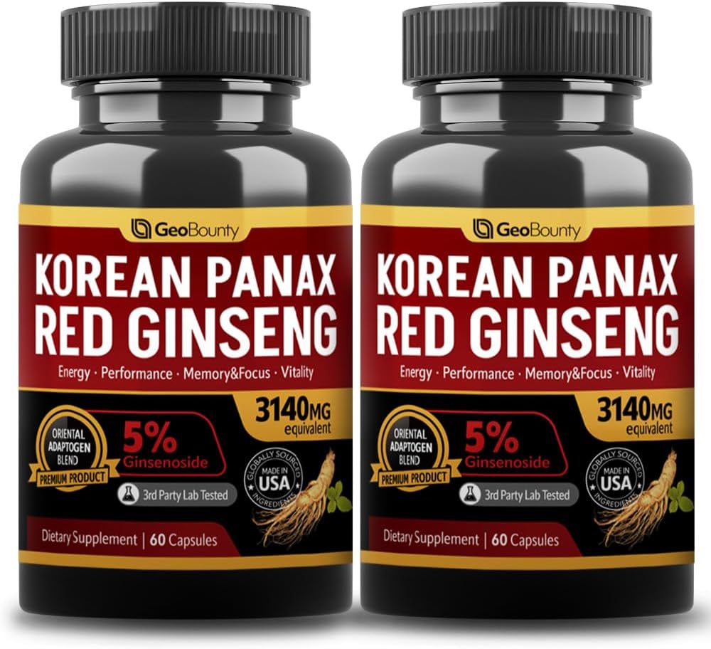 한국 빨간 Panax 인삼 캡슐 2 팩, Panax 인삼 보충제, 2 값 팩 3140mg (Ginsenoside 5 %)