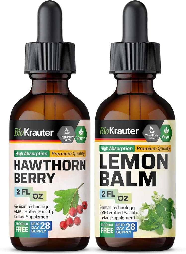 BIO KRAUTER Hawthorn Tincture 2 Fl. Oz. & 레몬 Balm Tincture 2 Fl. Oz.