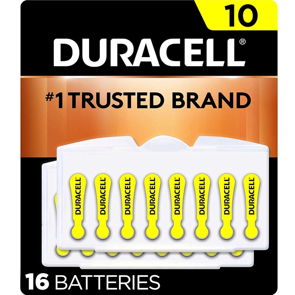 Duracell 보청기 배터리 노란색 크기 10, 16 카운트 팩, 10A 크기 보청기 배터리를 Long-Lasting Power, Extra-Long EasyTab 설치 보청기 장치